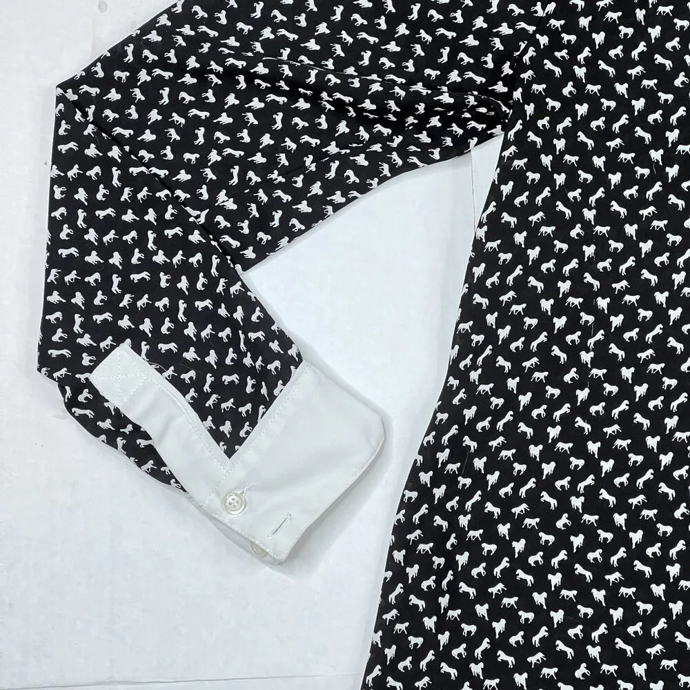 Free People Horse‎ Print Boyfriend Blouse V-Neck Button-Down Shirt Size S - NWOT